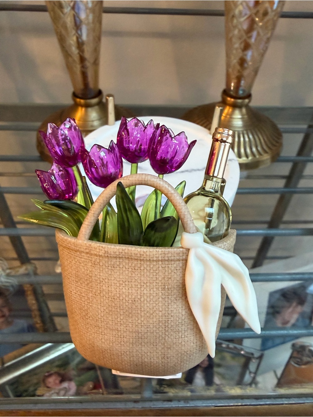 Bath and Body Works Tulip Basket Accent with Wine Bottle Wallflower Plug NWT